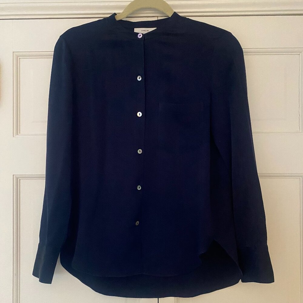 VInce Navy Silk Blouse, Size 0